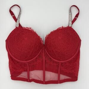 Victoria’s Secret Very Sexy Floral Lace Shine Strap Push Up Corset Bra Top 34DD